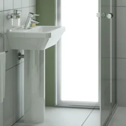 VitrA - S50 45cm Square Cloakroom Basin And Pedestal - 1 Tap Hole