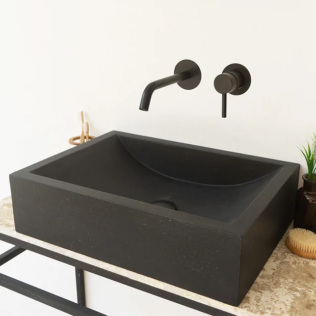 Arezzo Stone Black Terrazzo Effect Rectangular Counter Top Basin (495 X 350mm) - Image 2