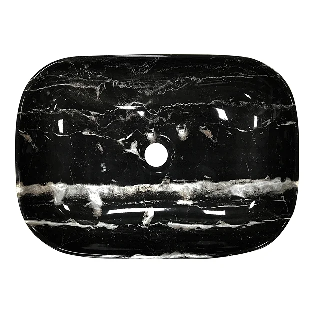 Arezzo 455 X 325mm Curved Rectangular Counter Top Basin - Gloss Black Marble Effect - Image 4