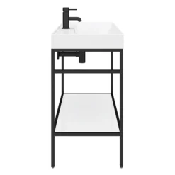 Arezzo 1000 Matt Black Framed Washstand With Gloss White Open Shelf And Basin