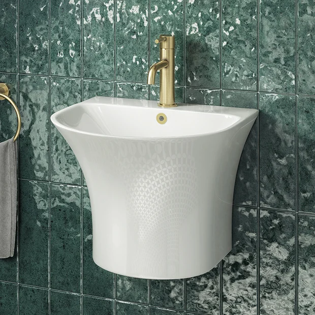 Arezzo Curved Ceramic One Piece Wall Hung Basin 1TH - 540mm Wide - Image 2