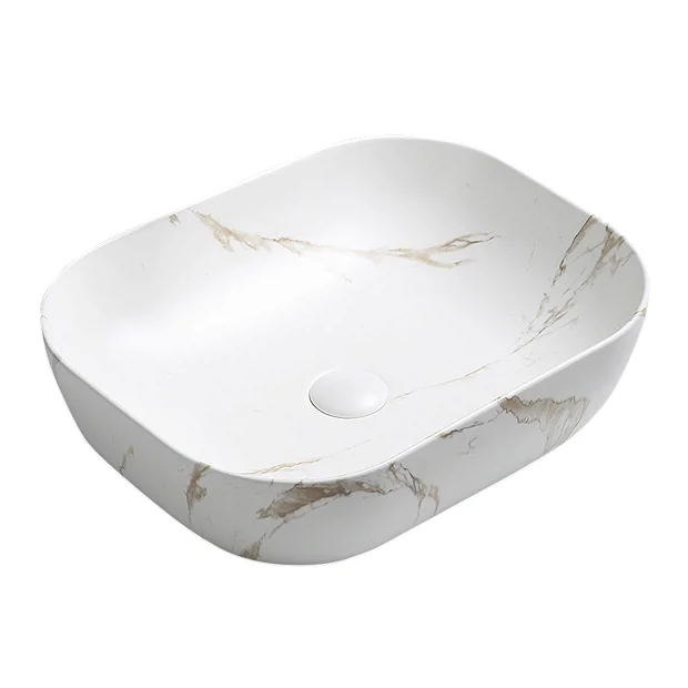 Arezzo 505 X 405mm Curved Rectangular Counter Top Basin - Matt White Marble Effect - Image 2