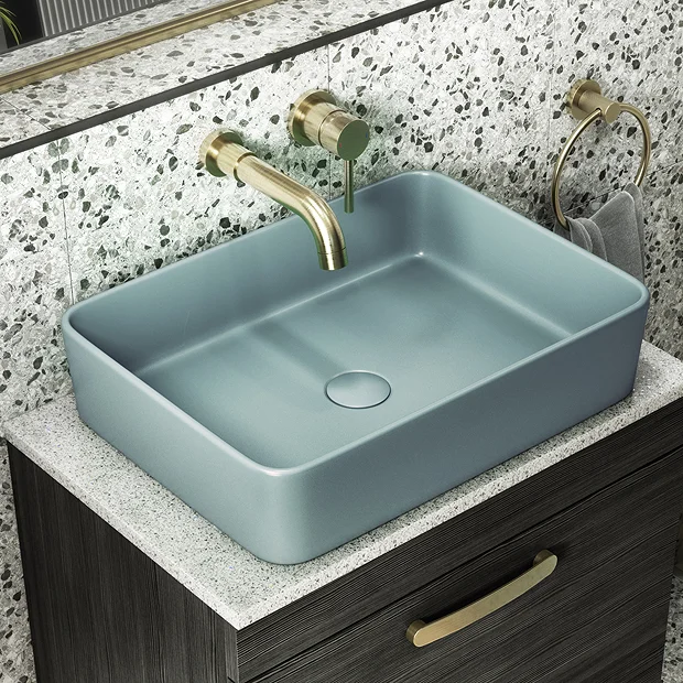 Arezzo 500 X 370mm Curved Rectangular Counter Top Basin - Matt Green - Image 2