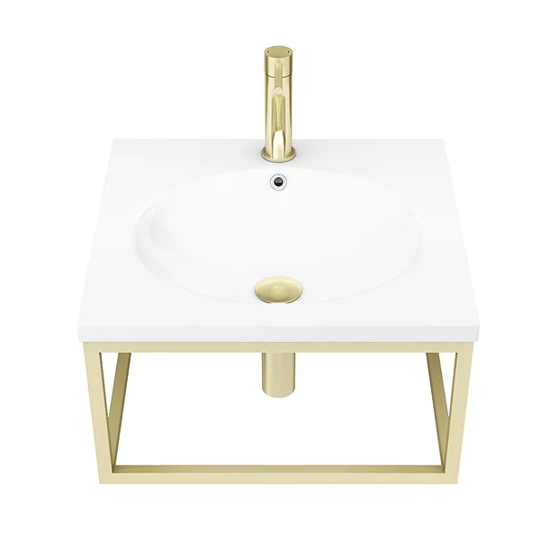 Arezzo 500 Wall Hung Basin With Brushed Brass Towel Rail Frame - Image 4