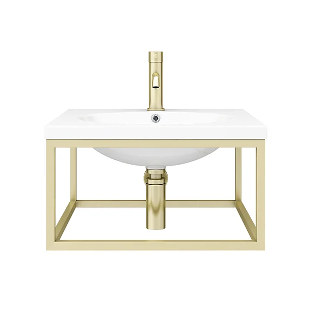Arezzo 500 Wall Hung Basin With Brushed Brass Towel Rail Frame - Image 5