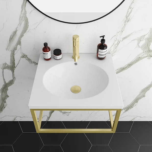 Arezzo 500 Wall Hung Basin With Brushed Brass Towel Rail Frame