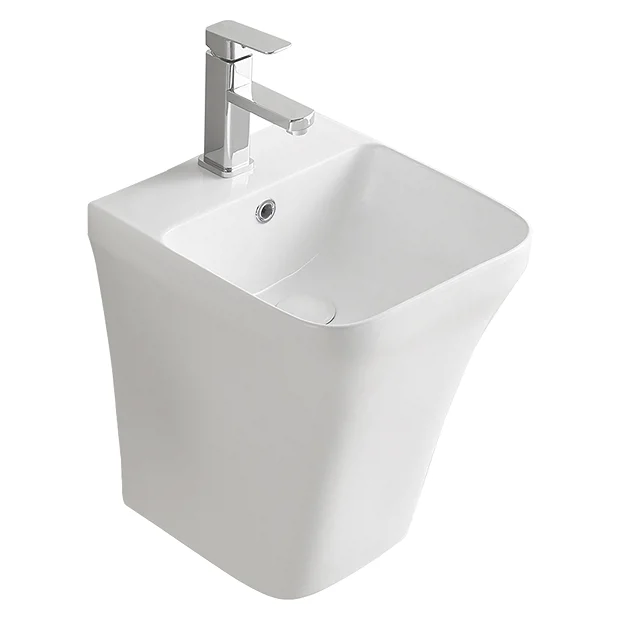 Arezzo Square Matt White Ceramic One Piece Wall Hung Basin 1TH - 365mm Wide - Image 3