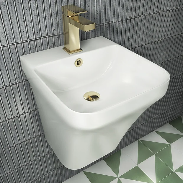 Arezzo Square Matt White Ceramic One Piece Wall Hung Basin 1TH - 365mm Wide - Image 2