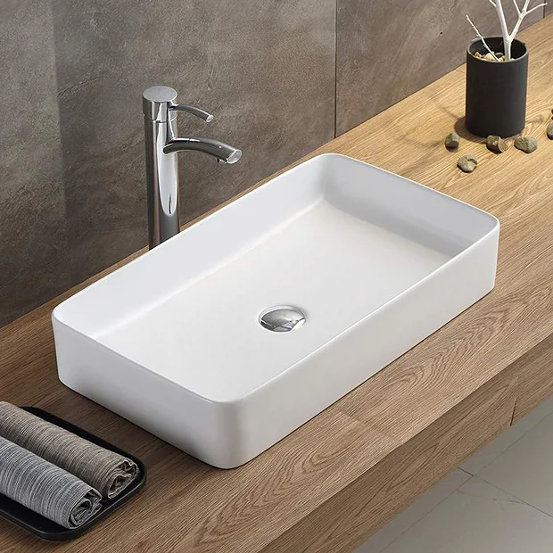 Arezzo Matt White Slim Rectangular Counter Top Basin (605 X 355mm) - Image 2