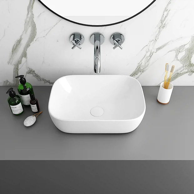 Arezzo Stone Resin Floating Basin Shelf Inc. Curved Rectangular Basin - 600mm Wide - Image 3