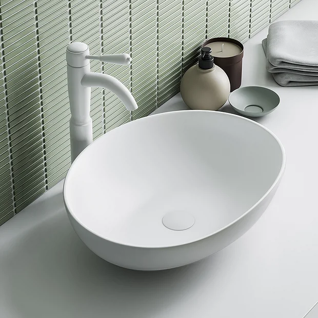 Arezzo Matt White Curved Oval Counter Top Basin 0TH (520 X 395mm) - Image 2