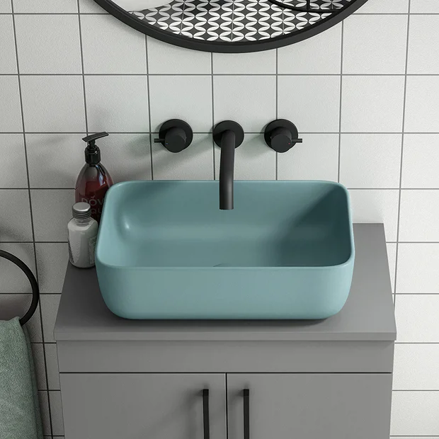 Arezzo 455 X 325mm Matt Green Curved Rectangular Counter Top Basin - Image 2