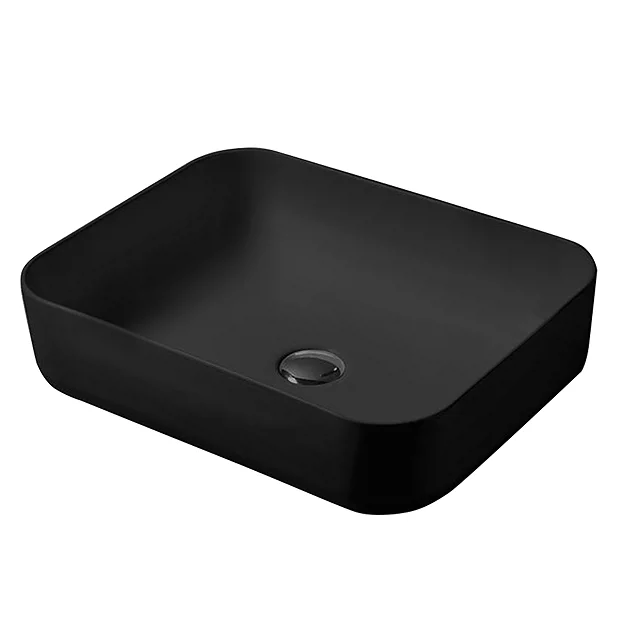 Arezzo Matt Black Coloured Curved Rectangular Counter Top Basin (500 X 390mm) - Image 2