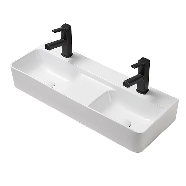 Arezzo Double Bowl Wall Mounted Basin - 810mm Wide - 1 Tap Hole Per Bowl