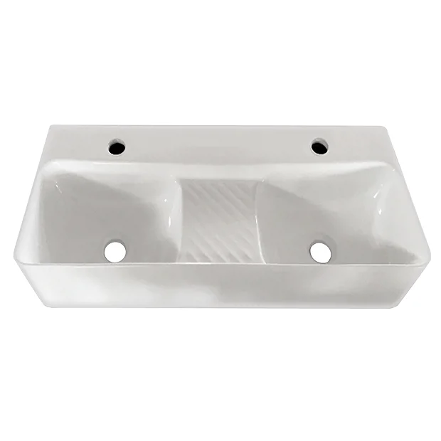 Arezzo Double Bowl Wall Mounted Basin - 810mm Wide - 1 Tap Hole Per Bowl - Image 3