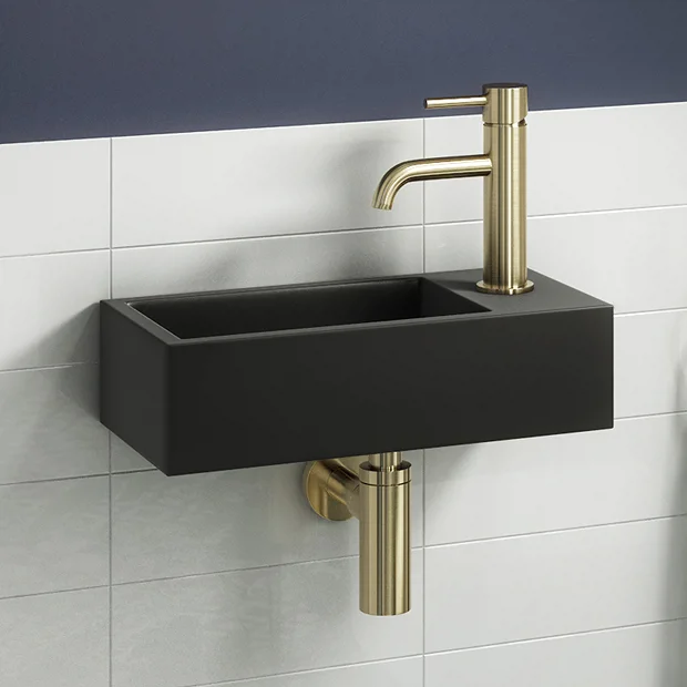 Arezzo 410 X 210mm Square Wall Hung Cloakroom Basin - Matt Black - Image 2