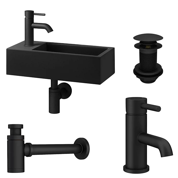 Arezzo 410 X 210 Square Wall Hung Basin With Tap Package (Matt Black) - Image 3
