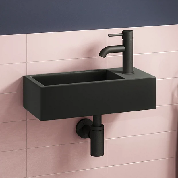 Arezzo 410 X 210 Square Wall Hung Basin With Tap Package (Matt Black) - Image 2