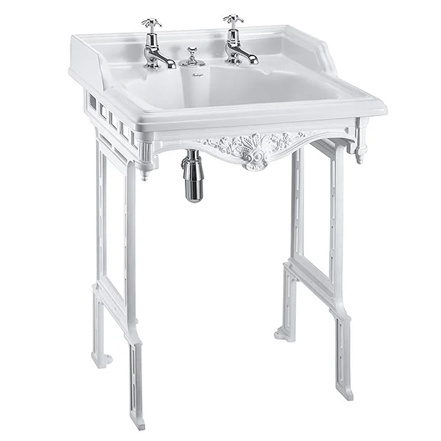 Burlington Classic 65cm Invisible Overflow Basin With White Aluminium Wash Stand - Image 2