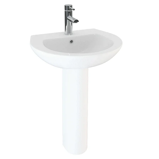 Cove 550mm Basin And Full Pedestal Set - 1 Tap Hole - Image 2