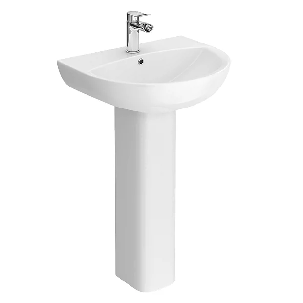 Eclipse Bathroom Basin + Full Pedestal (555mm Wide - 1 Tap Hole) - Image 2