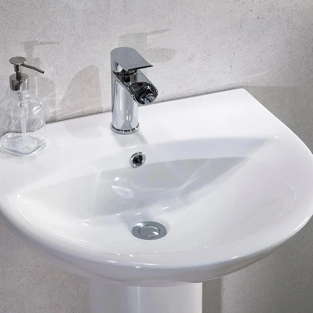 Eclipse Bathroom Basin + Full Pedestal (555mm Wide - 1 Tap Hole) - Image 3