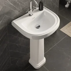 Burlington Riviera 580mm D-Shape Basin + Full Pedestal