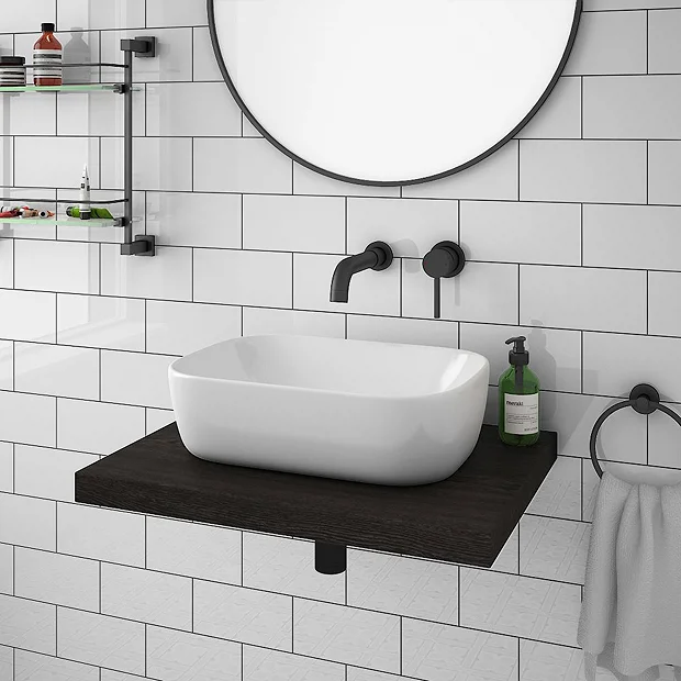 Venice Floating Basin Shelf (Dark Oak - 600mm Incl. Curved Rectangular Basin) - Image 2