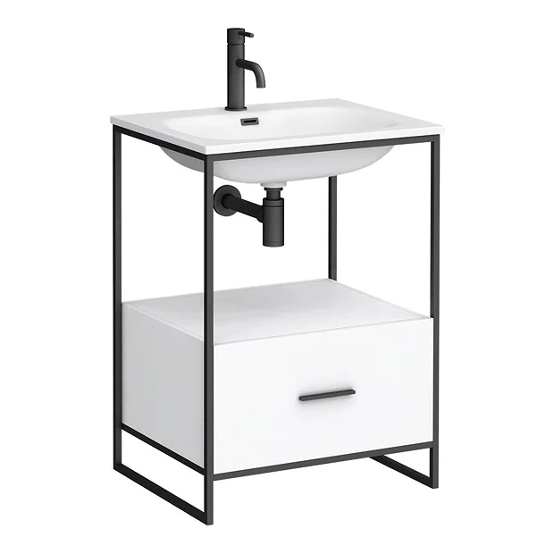 Venice 600 Black Frame Basin Washstand Incl. Solid Stone Basin - Image 3