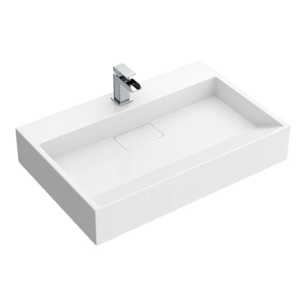 Arezzo 700mm Wall Mounted / Countertop Stone Resin Basin With Hidden Waste Cover - Image 5