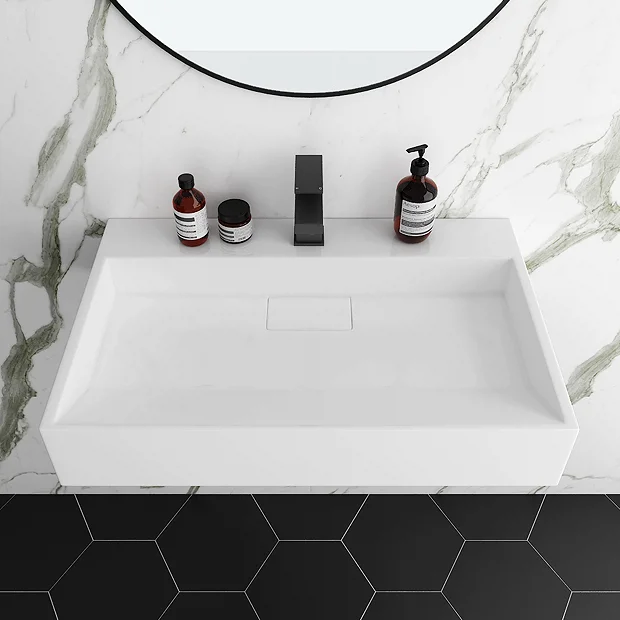 Arezzo 700mm Wall Mounted / Countertop Stone Resin Basin With Hidden Waste Cover - Image 2