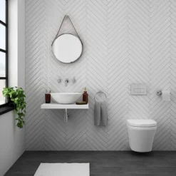 600 X 450mm White Shelf With Round White Marble Basin