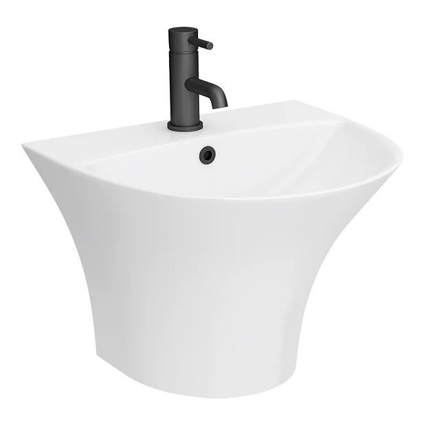 Arezzo Curved Ceramic One Piece Wall Hung Basin 1TH - 540mm Wide